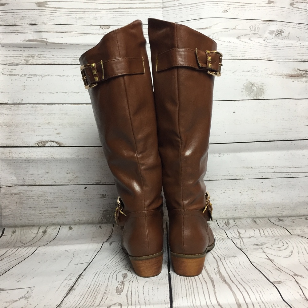 Brown Tall Stud Buckle Riding Knee High Boots - Picture 4 of 4